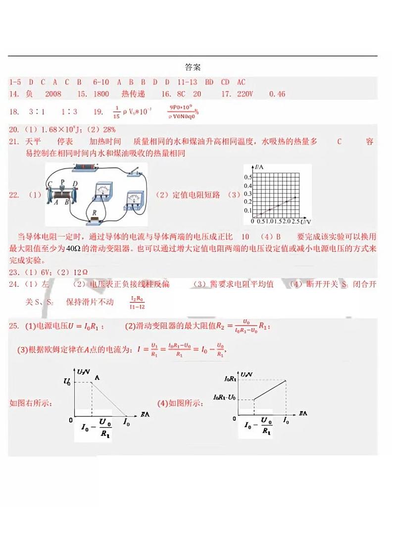 天津市和平区第二十中学2024-2025学年上学期九年级期中物理试题01