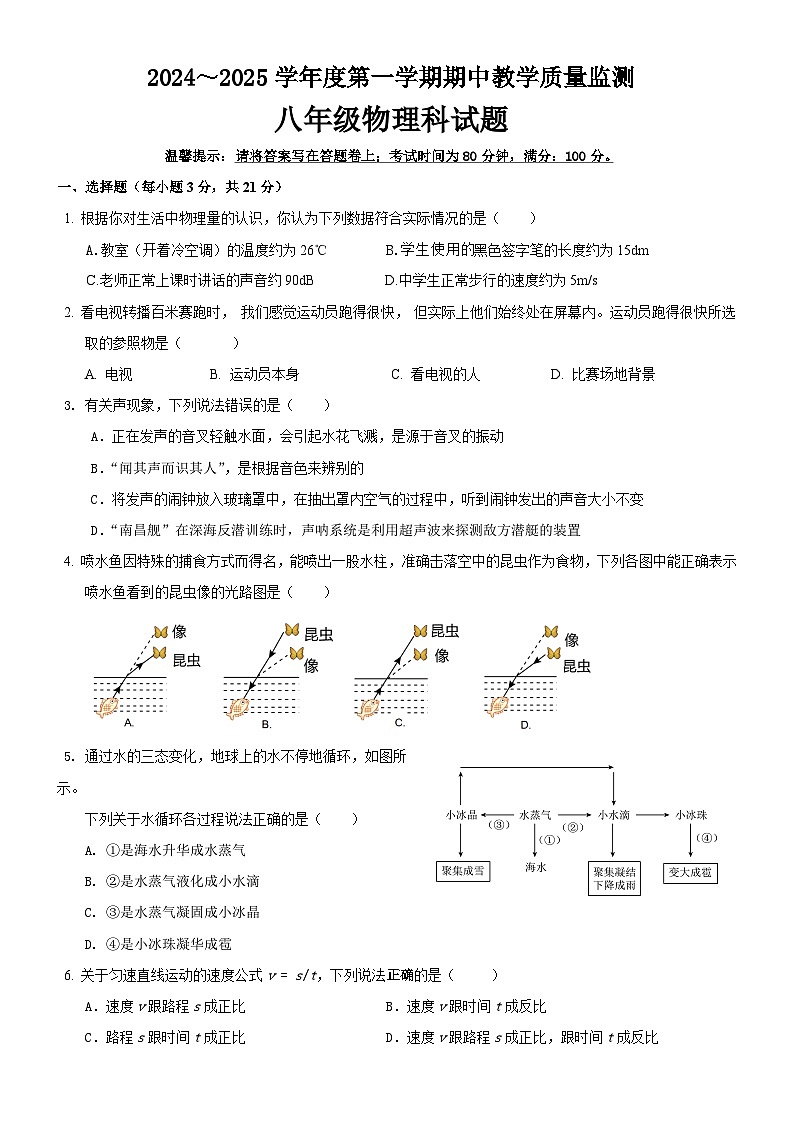 八年级物理试卷第1页