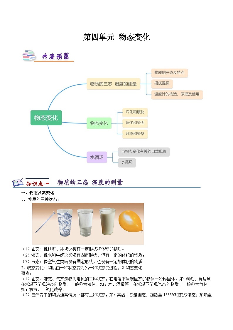 第四章 物态变化—初中物理八年级上册 知识点梳理（苏科版2024）第1页