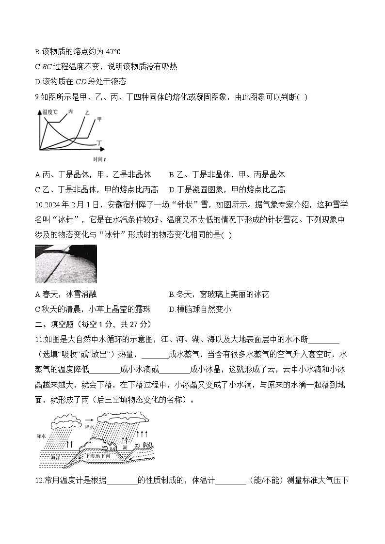 北师大版（2024）八年级上册物理第一章 物态及其变化 学情调研测试卷（含答案解析）第3页