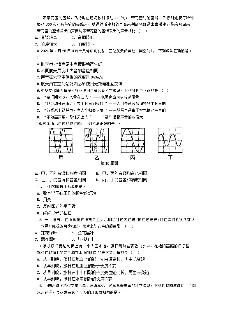 陕西省西安市陕西师范大学附属中学2024-2025学年八年级上学期期中考试物理试题02