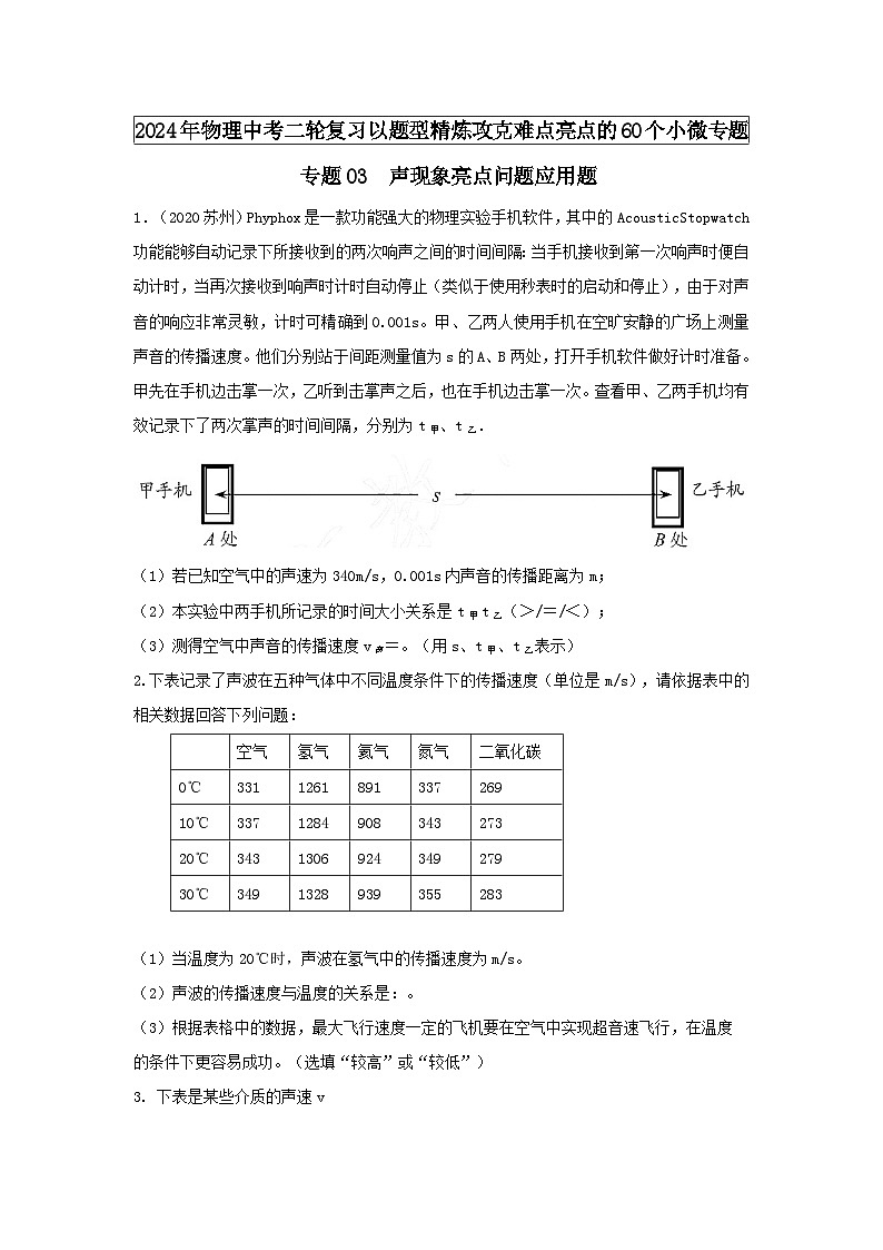 物理中考以题型精炼攻克难点亮点专题03声现象亮点问题应用题练习(原卷版+解析)第1页