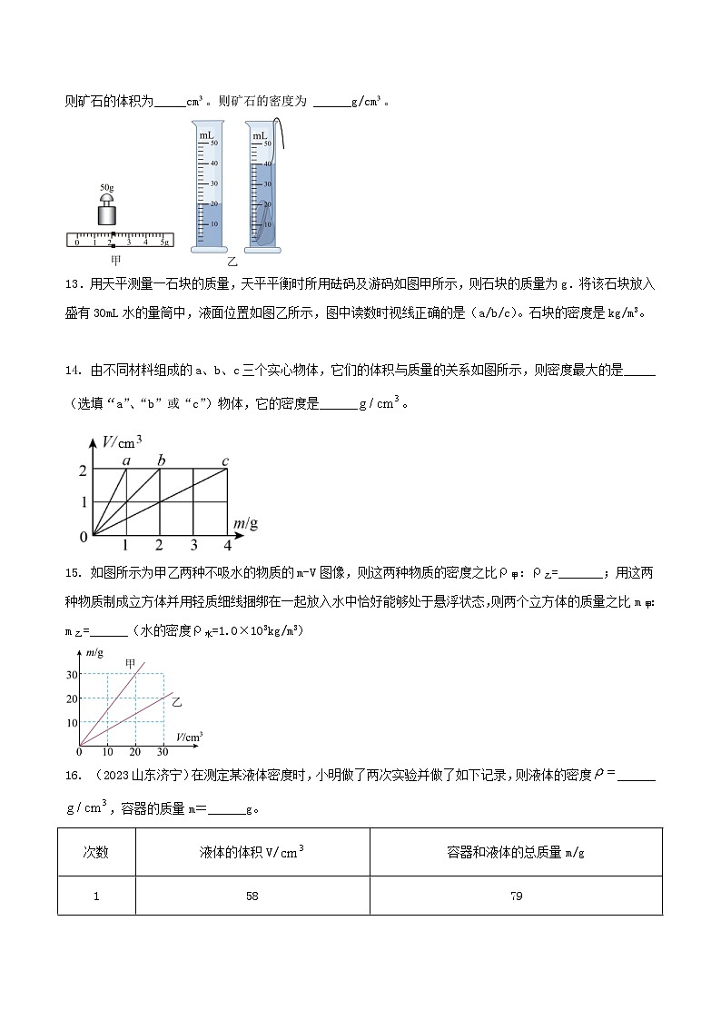 物理中考以题型精炼攻克难点亮点专题14密度(含测量)计算填空题(原卷版+解析)第3页