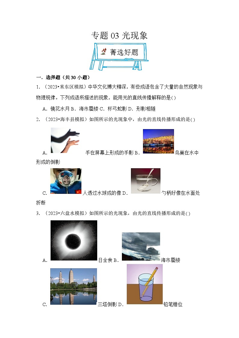 2024年中考物理复习母题解密专题03 光现象考点精练（附答案）第1页