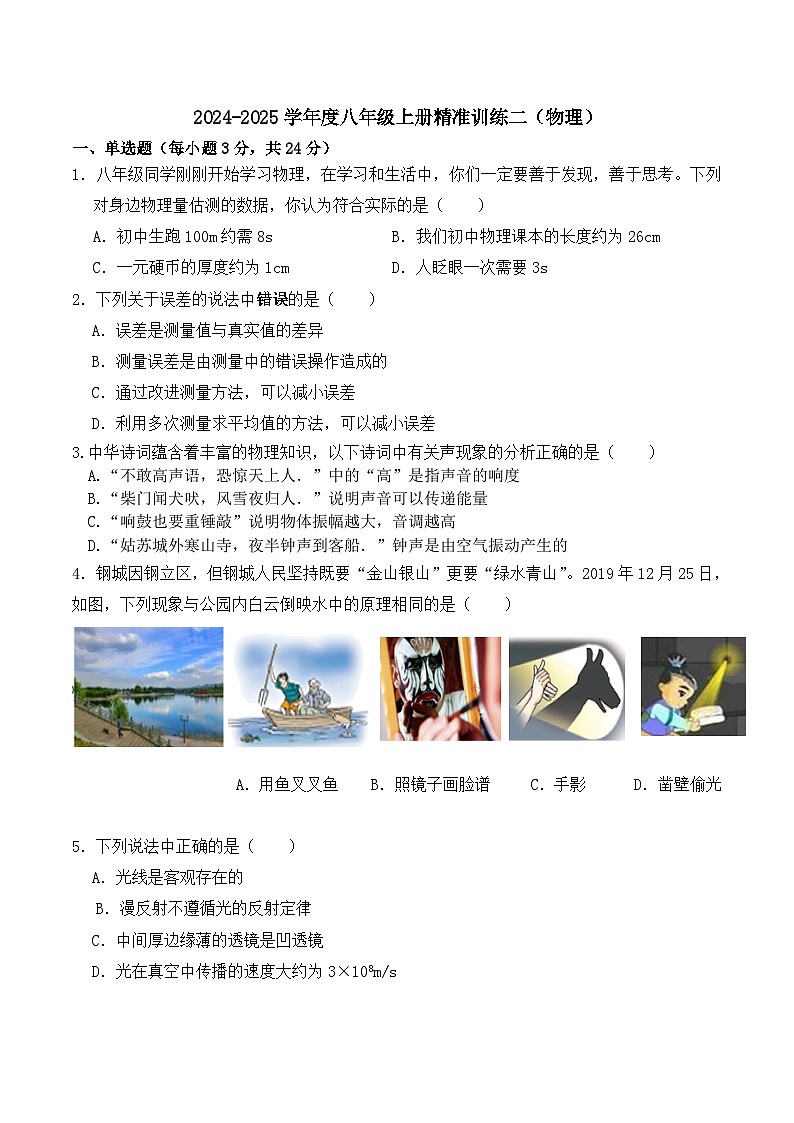 广东省汕尾市陆河县多校联考2024-2025学年八年级上学期11月期中物理试题第1页