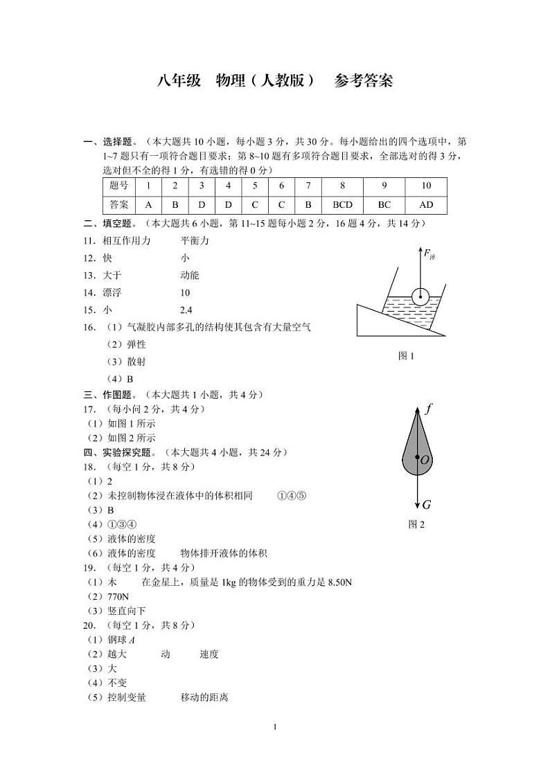 云南省昆明市官渡区第一中学2023-2024学年下学期期中考试八年级物理试题卷答案 - 副本第1页