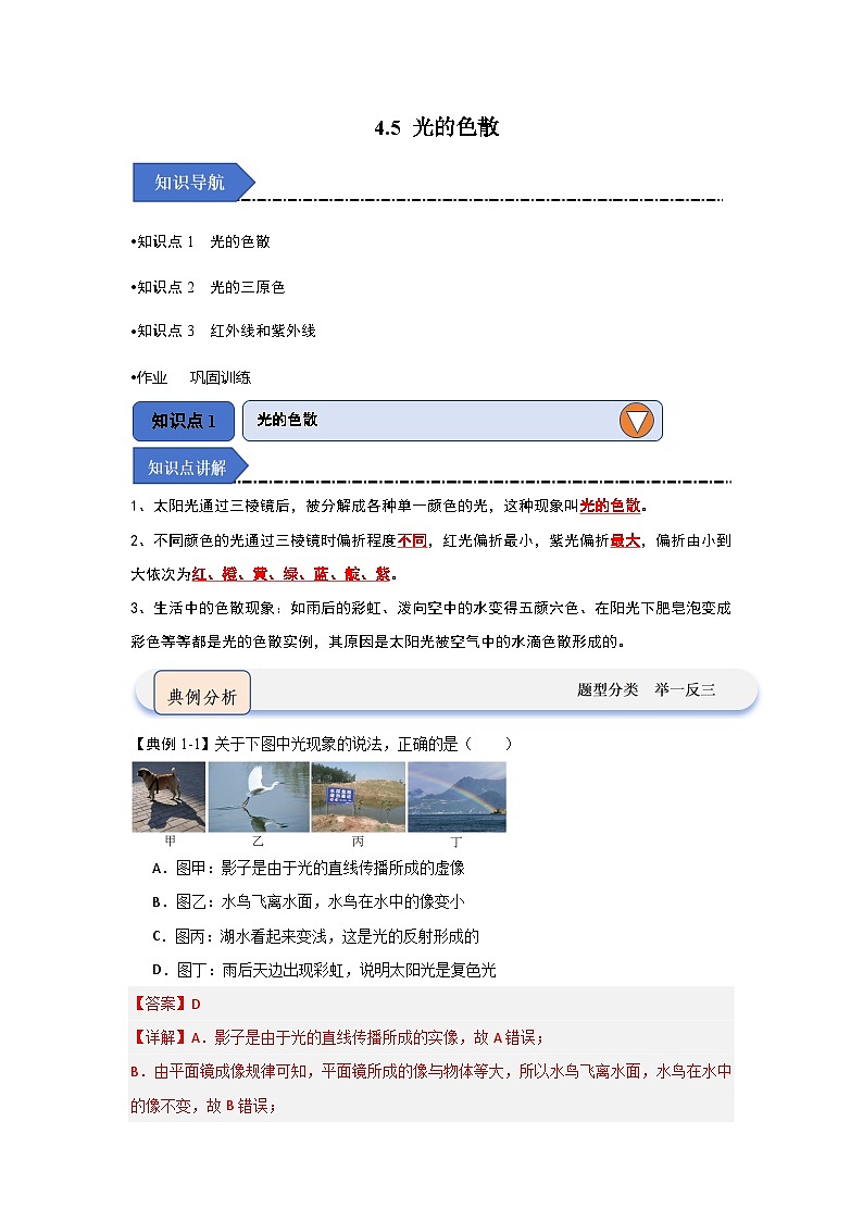 4.5 光的色散（知识点梳理）（含答案解析）第1页