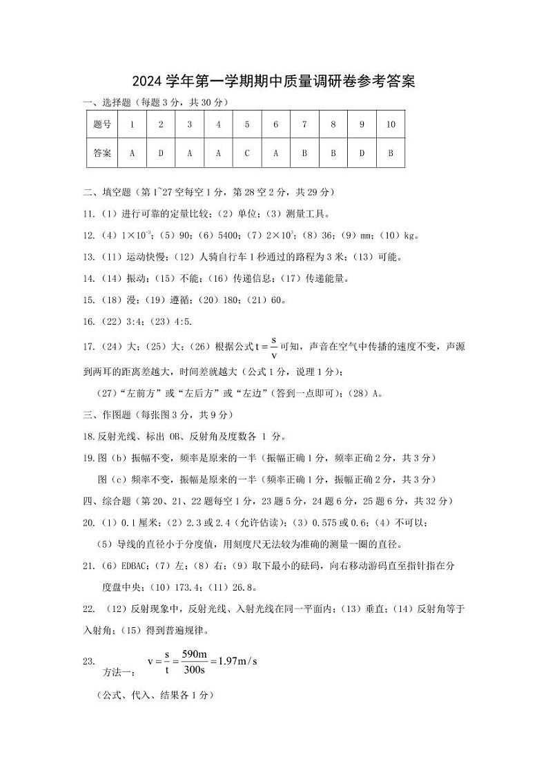 2024学年第一学期期中质量调研卷参考答案第1页
