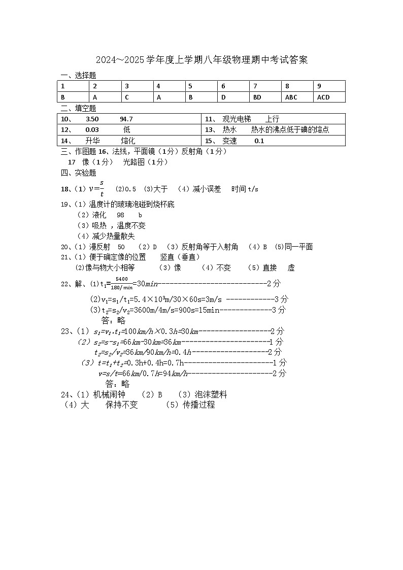 八年物理答案第1页
