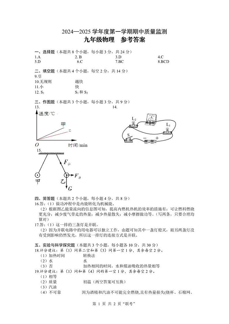 九年级物理-参考答案第1页