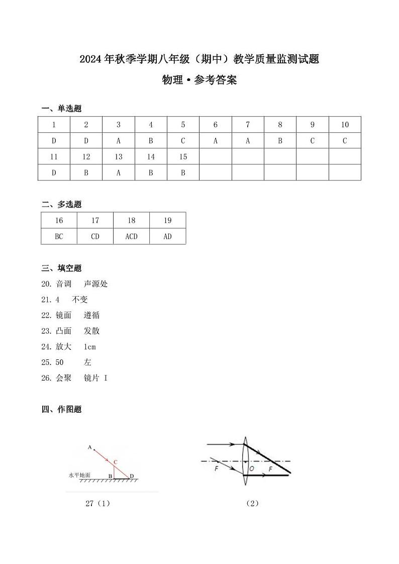 8年级 物理 答案第1页