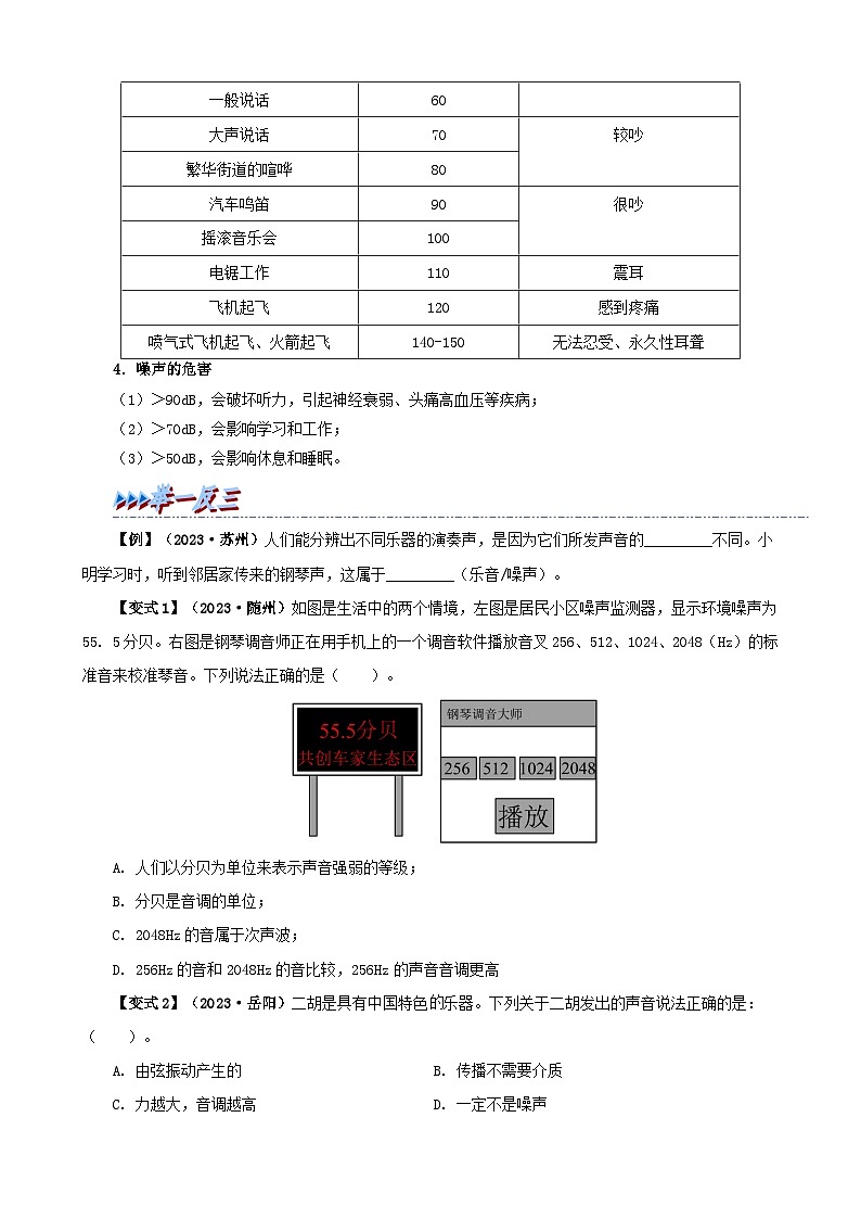 人教版八年级物理上册举一反三系2.4噪声的危害与控制同步练习(原卷版+解析)第2页