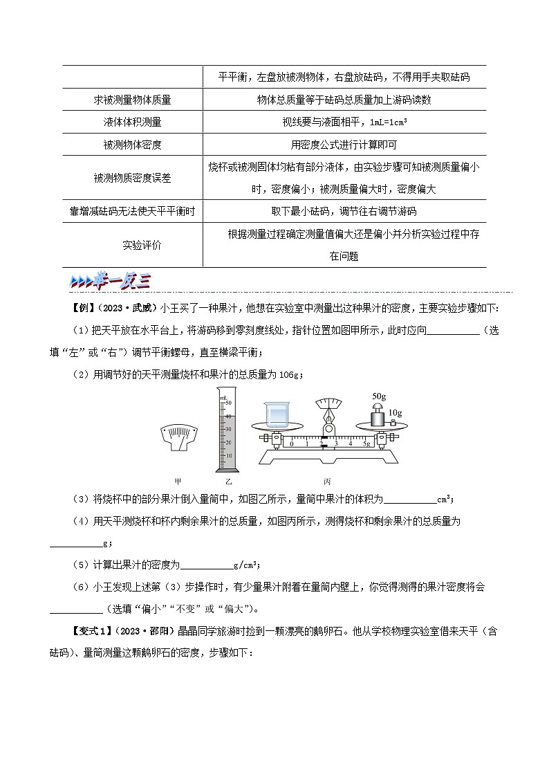 人教版八年级物理上册举一反三系6.3测量物质的密度同步练习(原卷版+解析)第3页