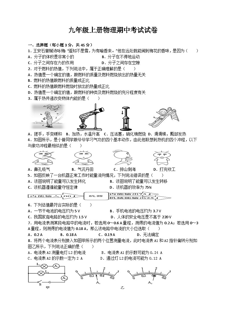 湖南省衡阳市衡山县后山片联考2024-2025学年九年级上学期11月期中物理试题01