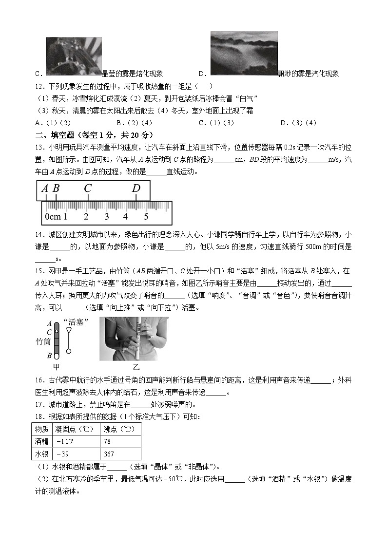 重庆市秀山土家族苗族自治县新星初级中学2024-2025学年八年级上学期期中考试物理试题(无答案)第3页