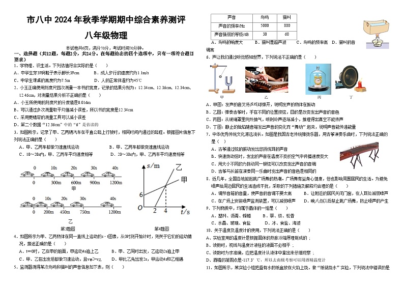 2024年11月八中八年级物理期中第1页