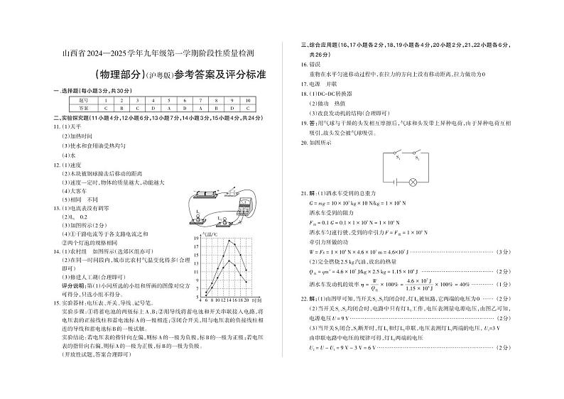 九年级物理（沪粤版）答案第1页