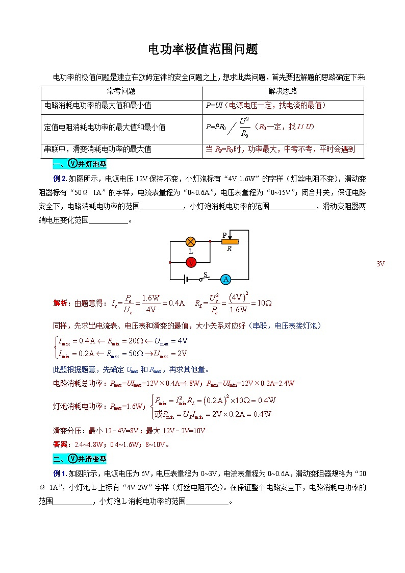 中考物理一轮复习专项练习 《电功率极值范围问题》第1页