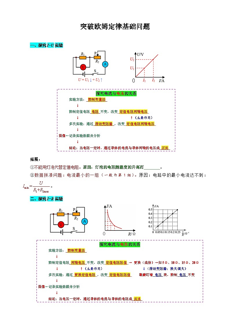 中考物理一轮复习专项练习 突破欧姆定律基础问题第1页