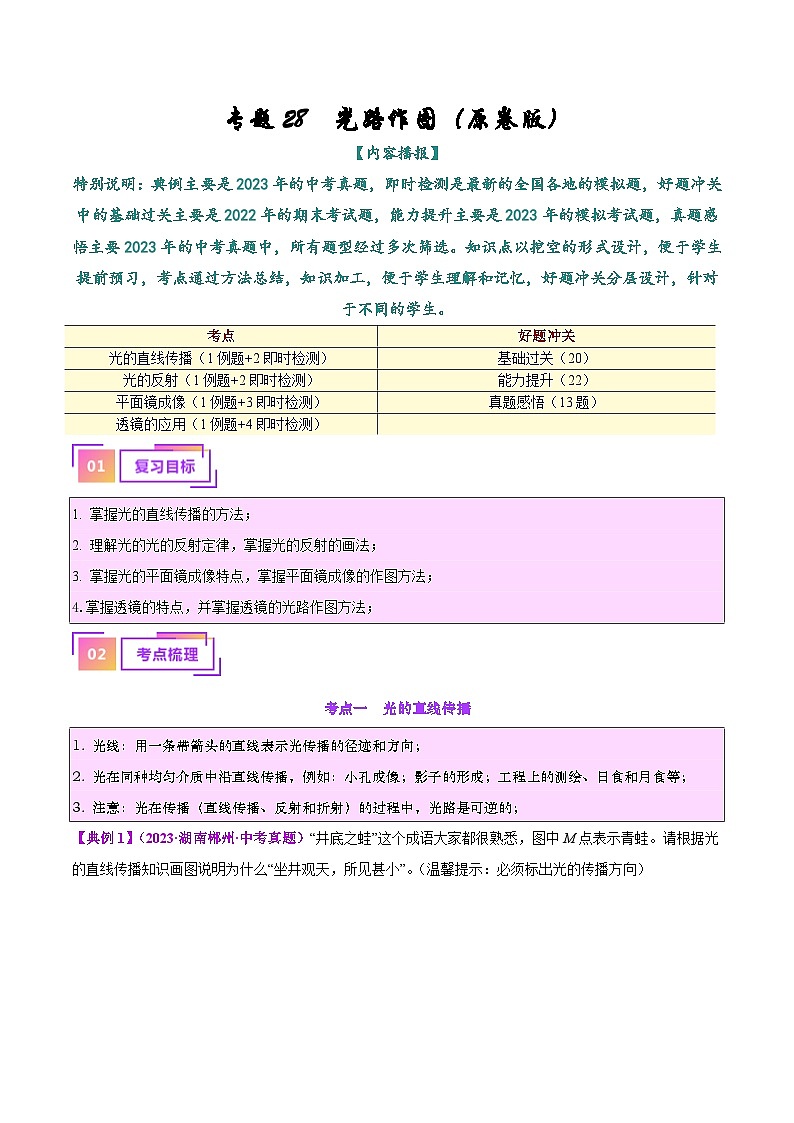 2025年中考物理一轮复习考点过关练习专题28  光路作图专题（原卷版）第1页
