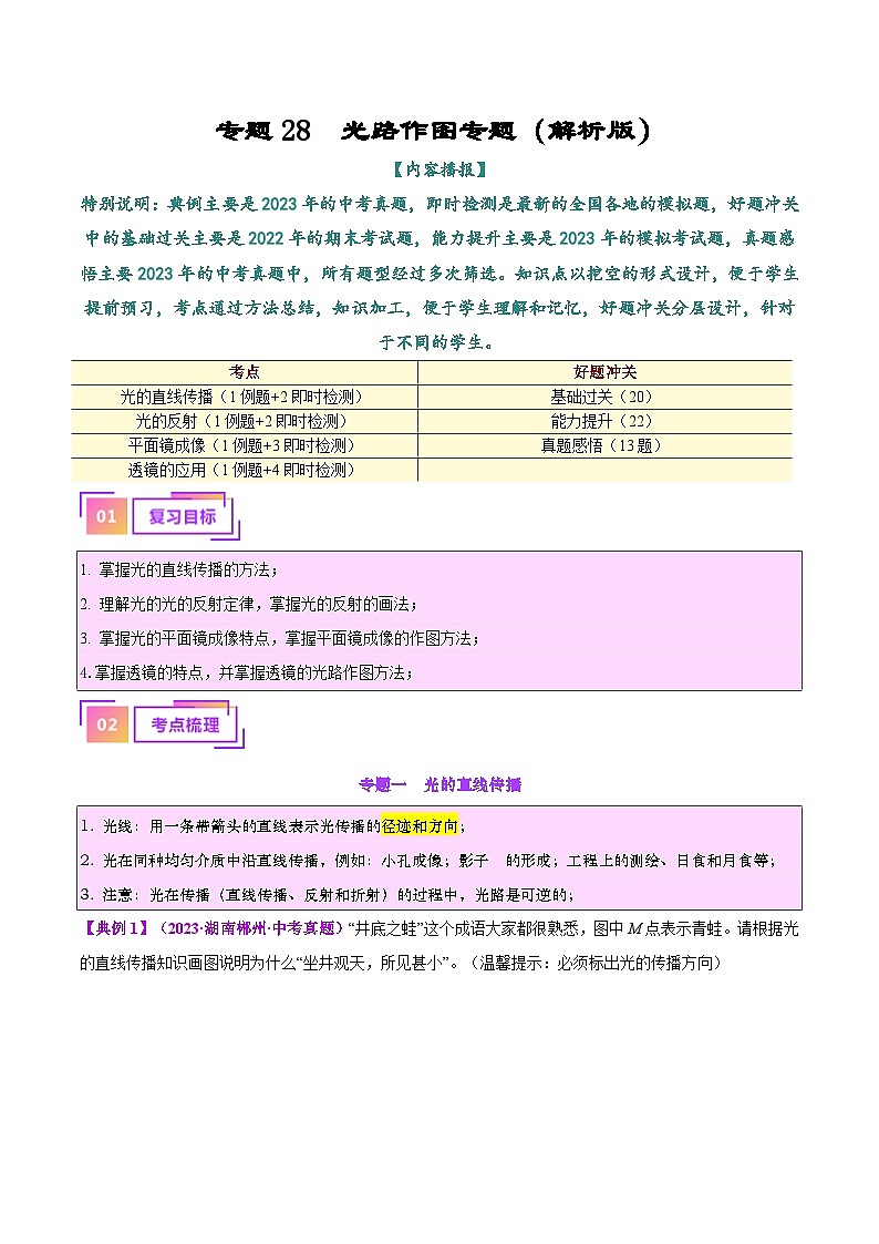 2025年中考物理一轮复习考点过关练习专题28  光路作图专题（解析版）第1页