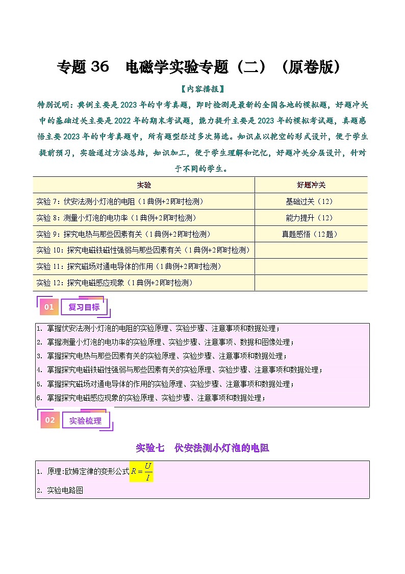 2025年中考物理一轮复习考点过关练习专题36  电磁学实验专题（二）（原卷版）第1页