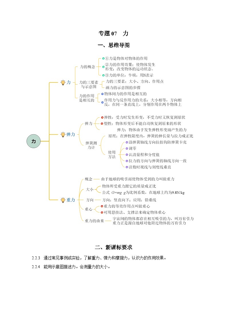 2025年中考物理一轮复习讲与练专题07 力（知识梳理+典例+练习）（教师版）01