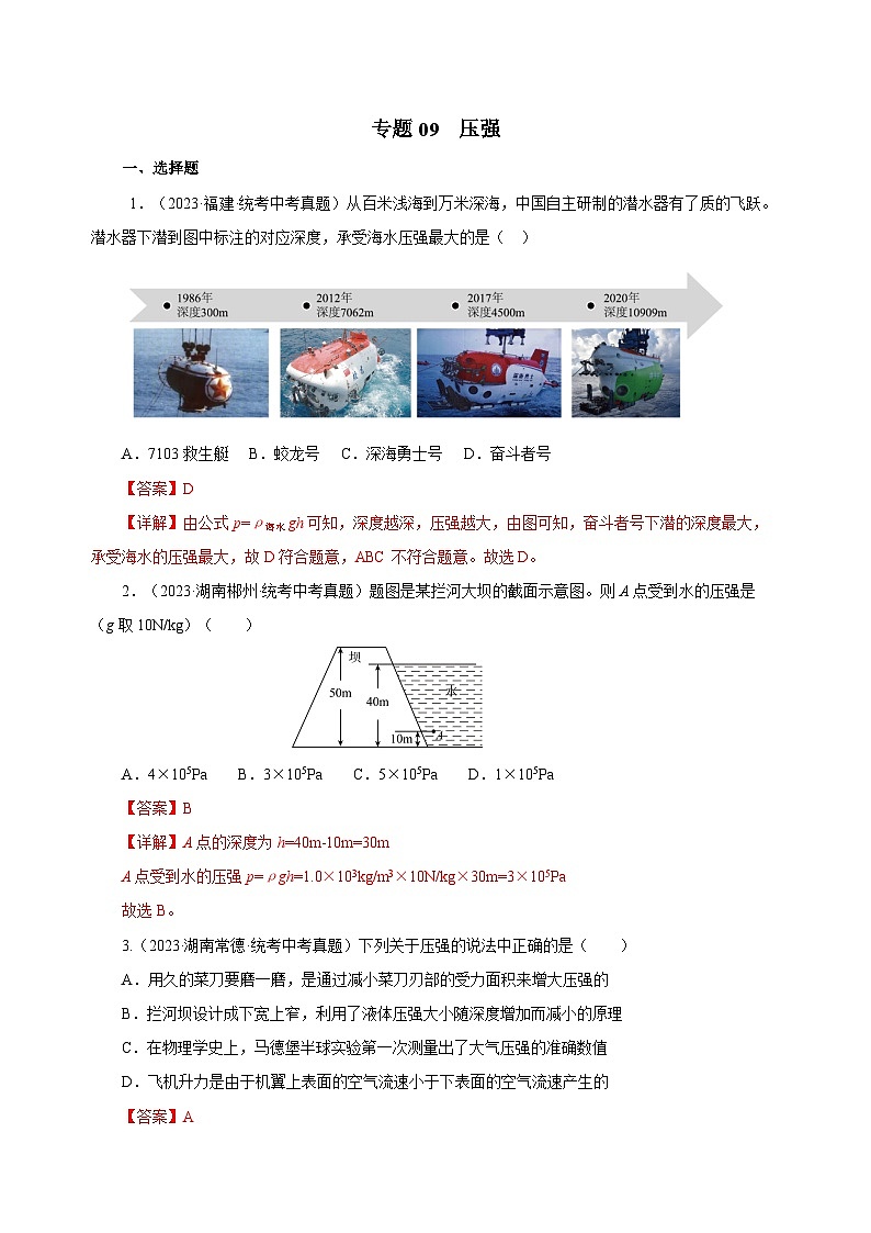 2025年中考物理一轮复习讲与练专题09 压强（真题训练）（解析版）第1页