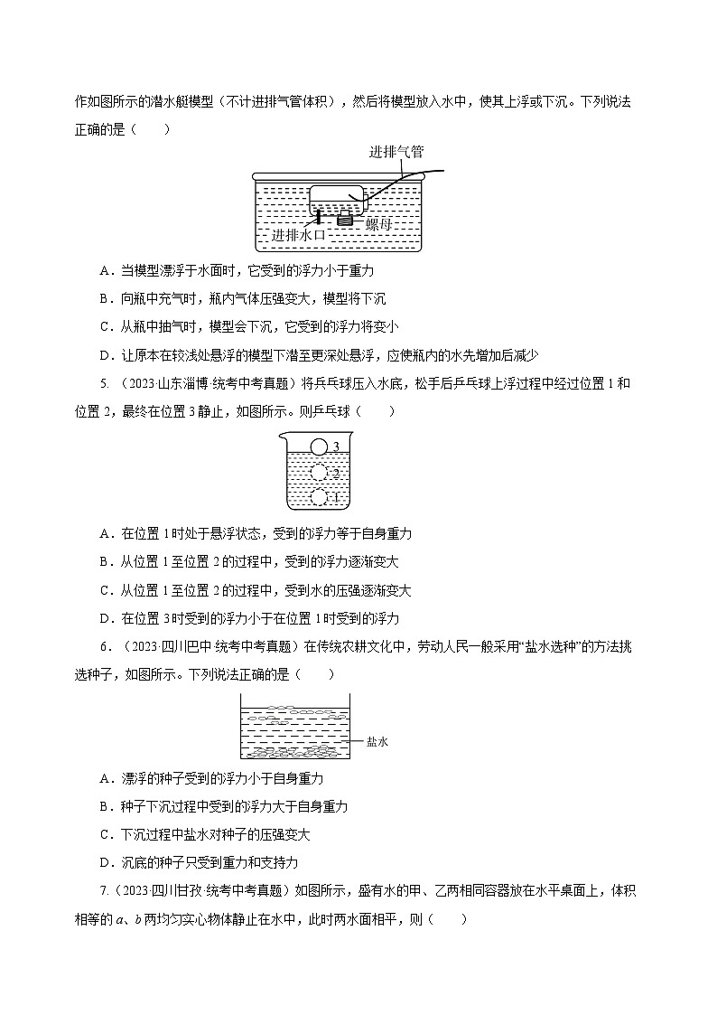 2025年中考物理一轮复习讲与练专题10 浮力（真题训练）（原卷版）第2页