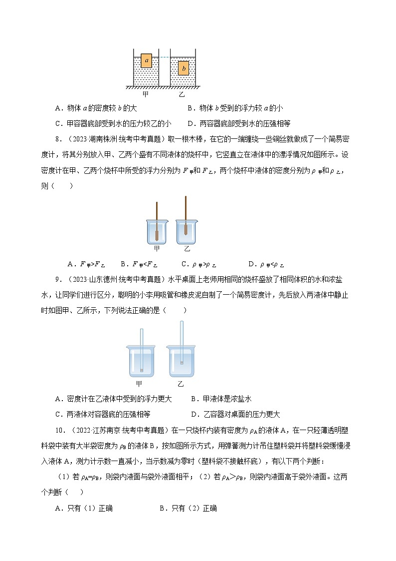 2025年中考物理一轮复习讲与练专题10 浮力（真题训练）（原卷版）第3页