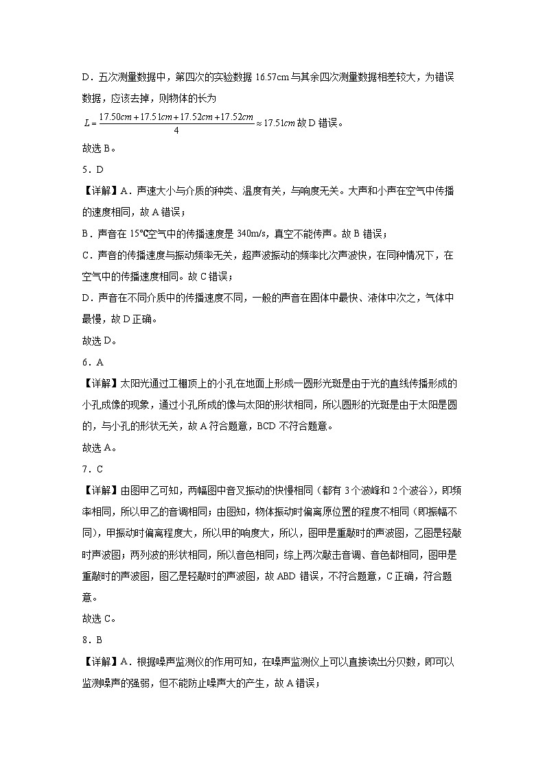 八年级物理参考答案第2页