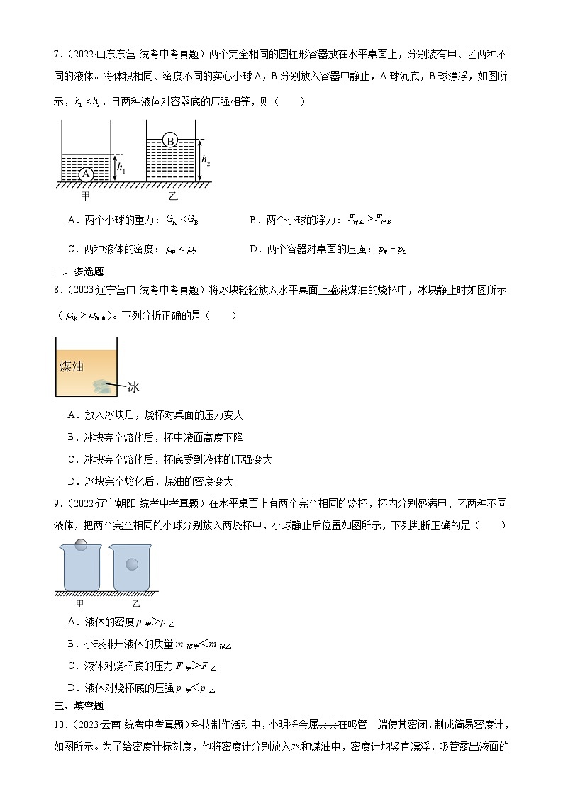 2025年中考物理二轮复习综合专项训练 浮力、压强与密度（学生版）第3页