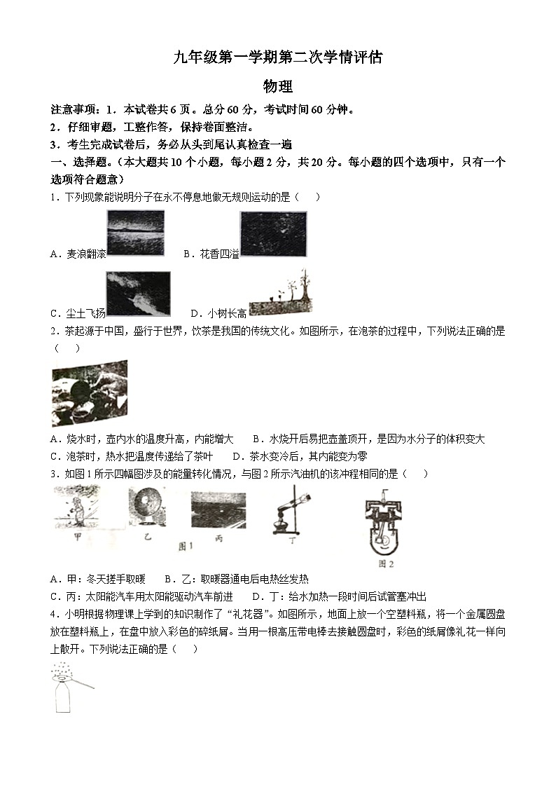 河北省秦皇岛市2024-2025学年九年级上学期期中物理试卷(无答案)01