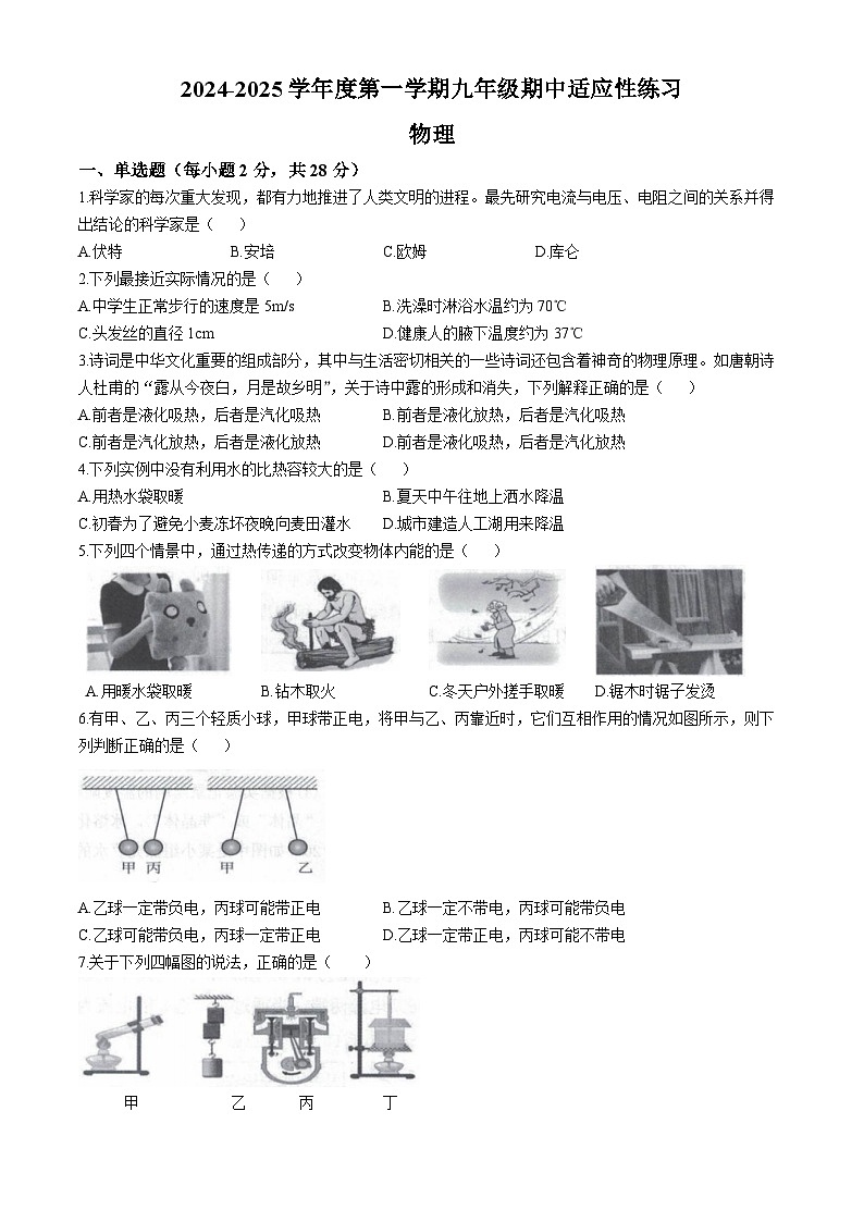 福建省福州市闽清县2024-2025学年九年级上学期11月期中物理试题第1页