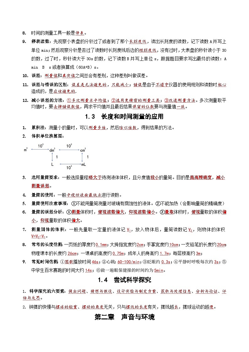 沪粤版（2024新版）八年级上册物理期末复习全册知识点考点提纲02