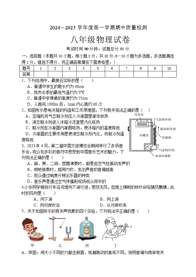 辽宁省黑山县2024-2025学年八年级上学期期中质量检测物理试卷第1页