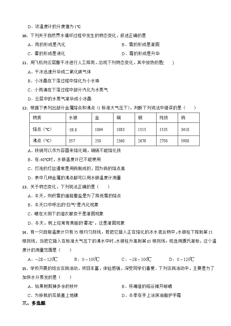 人教版（2024）八年级上册物理第三章物态变化复习测试卷（含答案）第3页