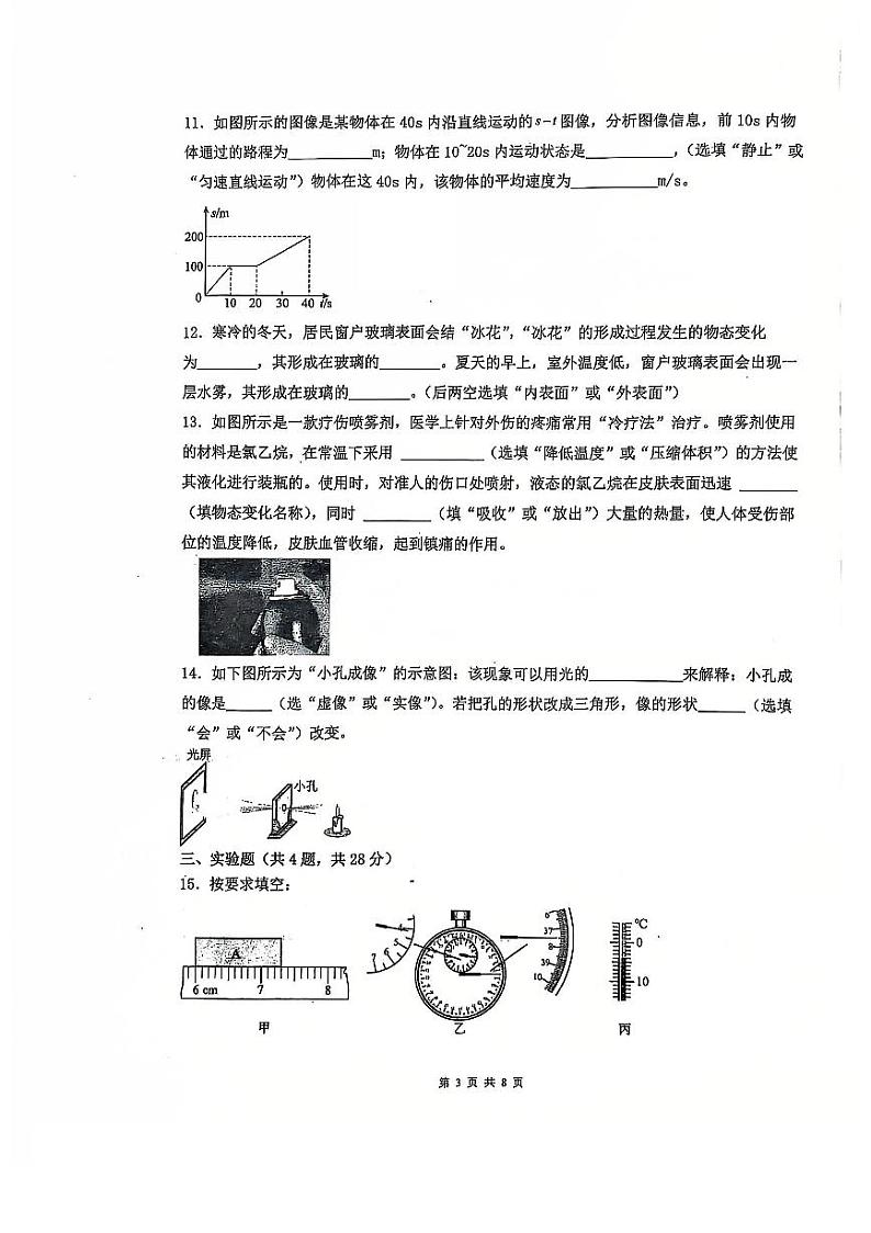 广东省惠州市博罗县育英学校2024-2025学年八年级上学期11月期中物理试题03