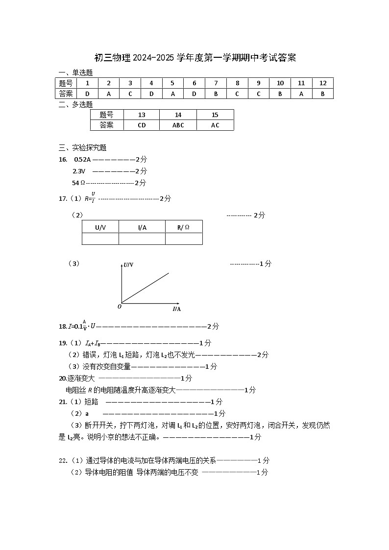初三物理答案新终版上交第1页