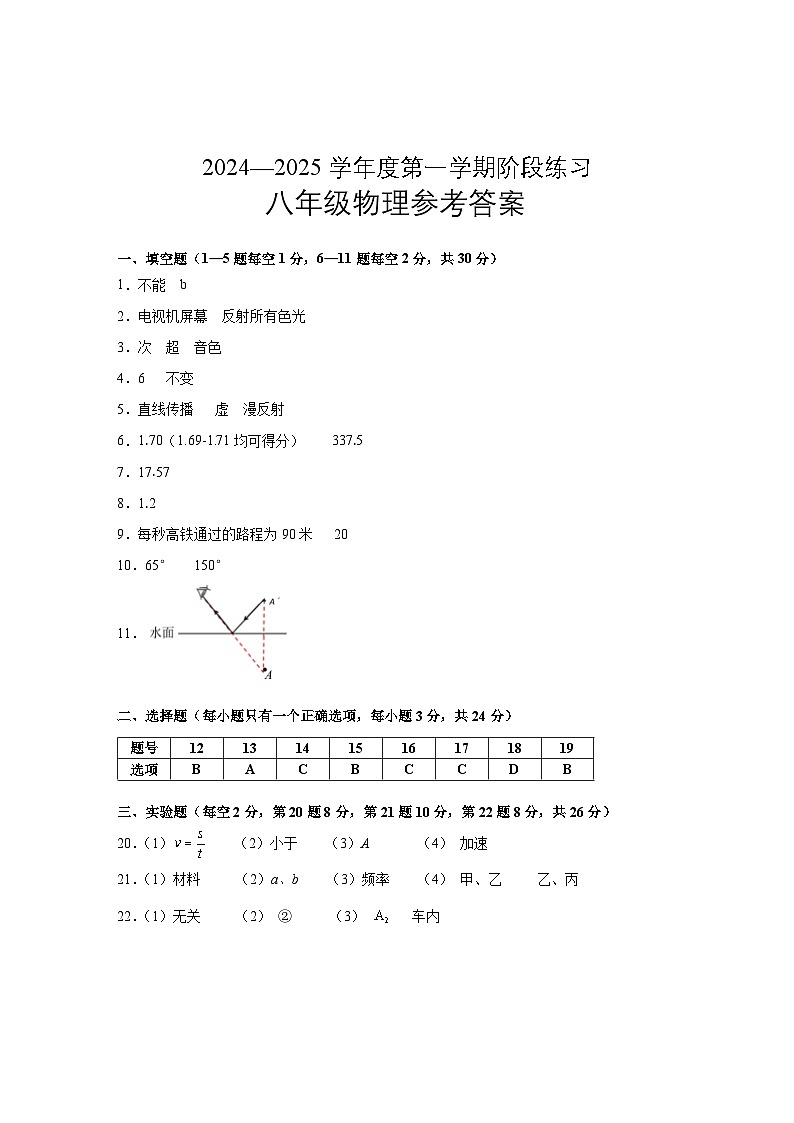 八年级物理参考答案第1页