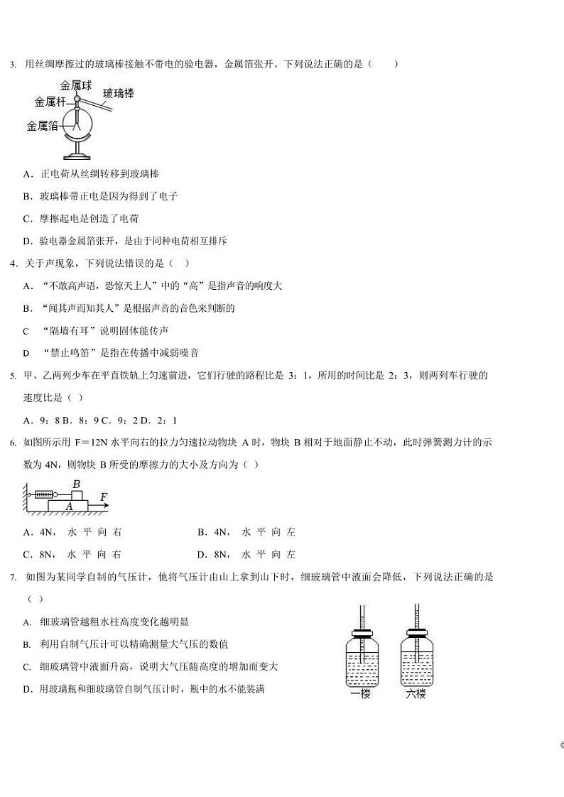 广东省深圳市福田区2024-2025学年九年级上学期期中考试物理试题第2页