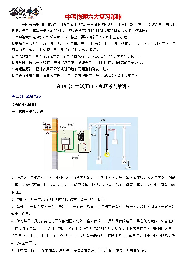 第19章 生活用电（高频考点精讲）（解析版）-2023年中考物理一轮复习高频考点精讲与易错题精选（全国通用）第1页