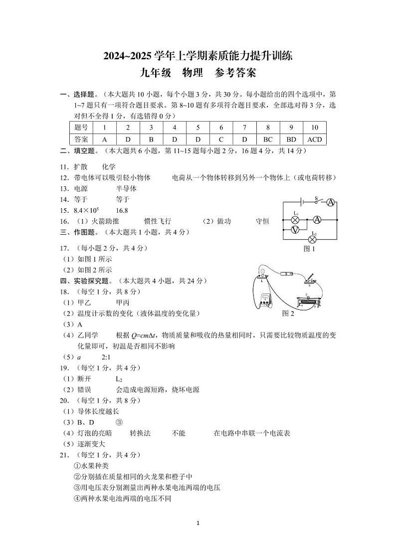 绥江 期中 九 物理 人教 答案第1页