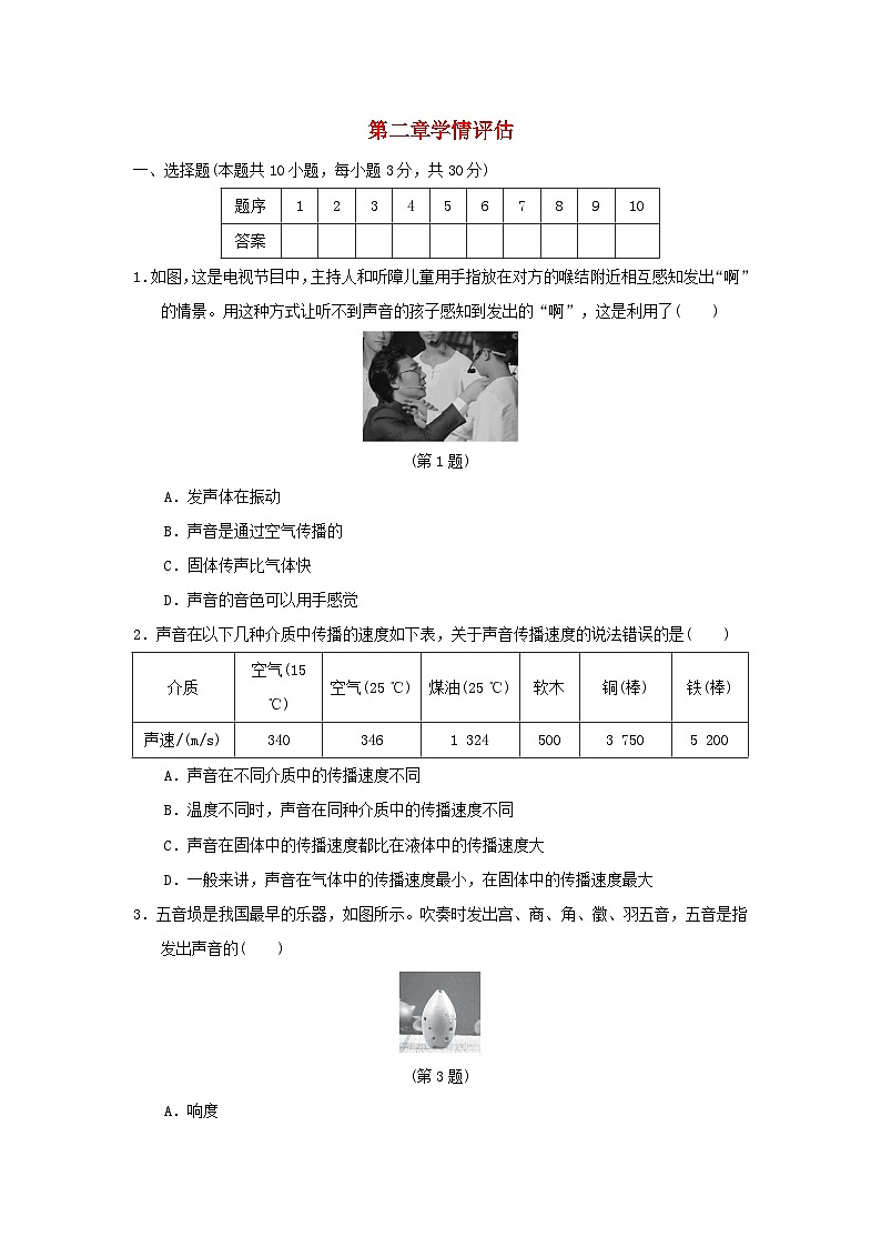 八年级物理上册  第二章  声现象  学情评估  新版新人教版（含答案）第1页