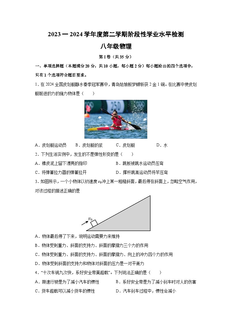 【物理】山东省青岛市黄岛区2023-2024学年八年级下学期期中考试物理试题（解析版）第1页