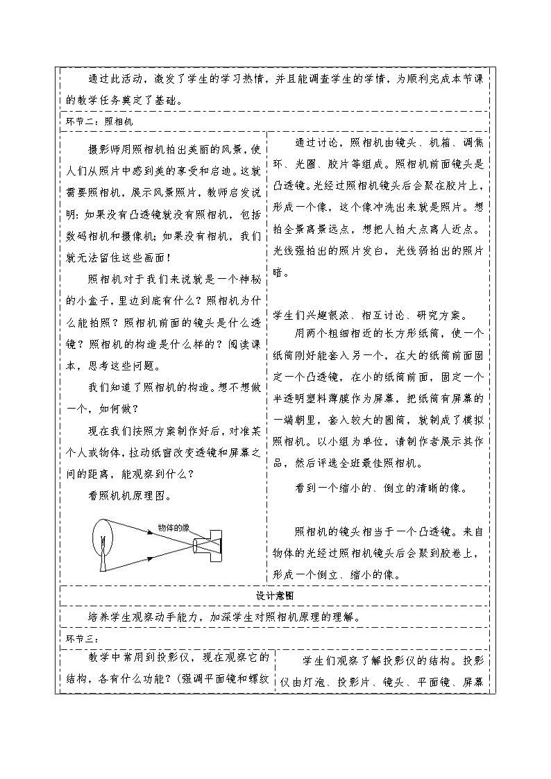 人教版2024-2025物理八年级上册5.2 生活中的透镜 教学设计 （表格式）第2页