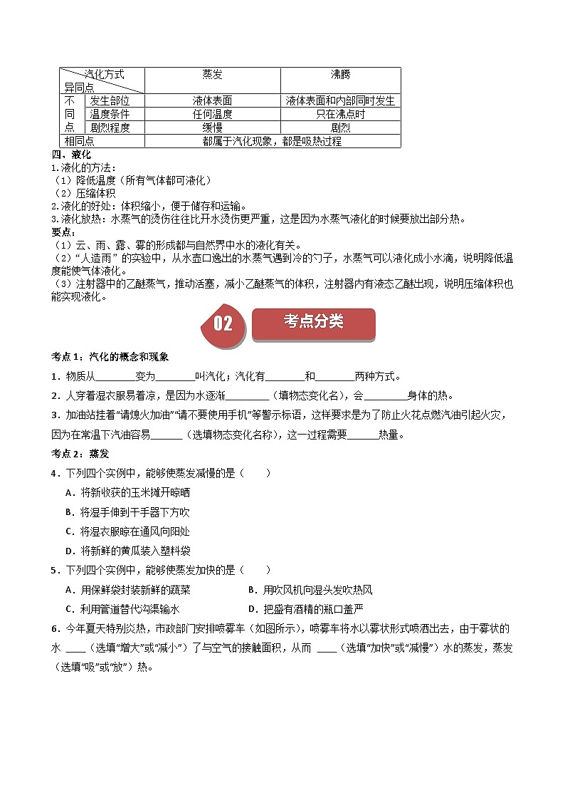 苏科版八年级物理上册同步学与练第07课汽化和液化(原卷版+解析)02