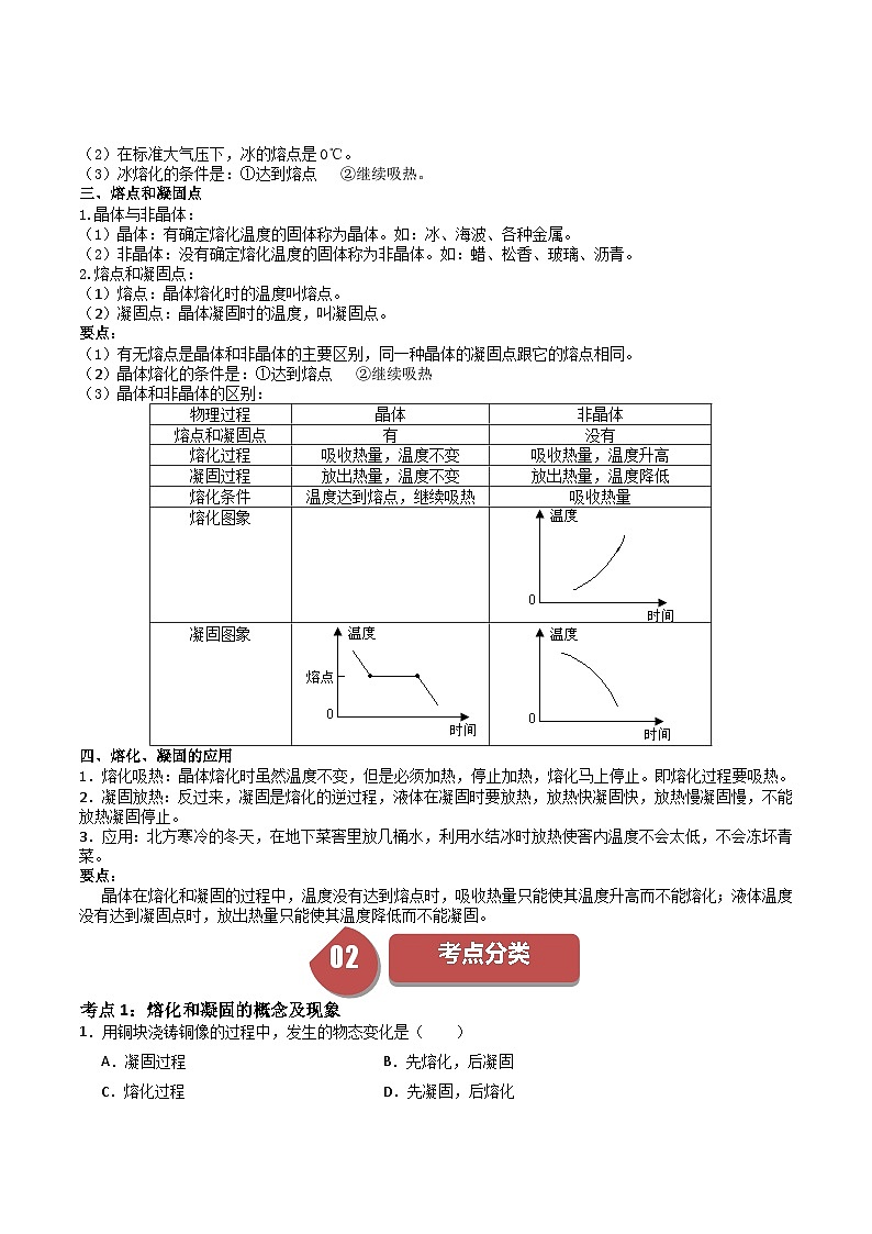 苏科版八年级物理上册同步学与练第08课熔化和凝固(原卷版+解析)第2页