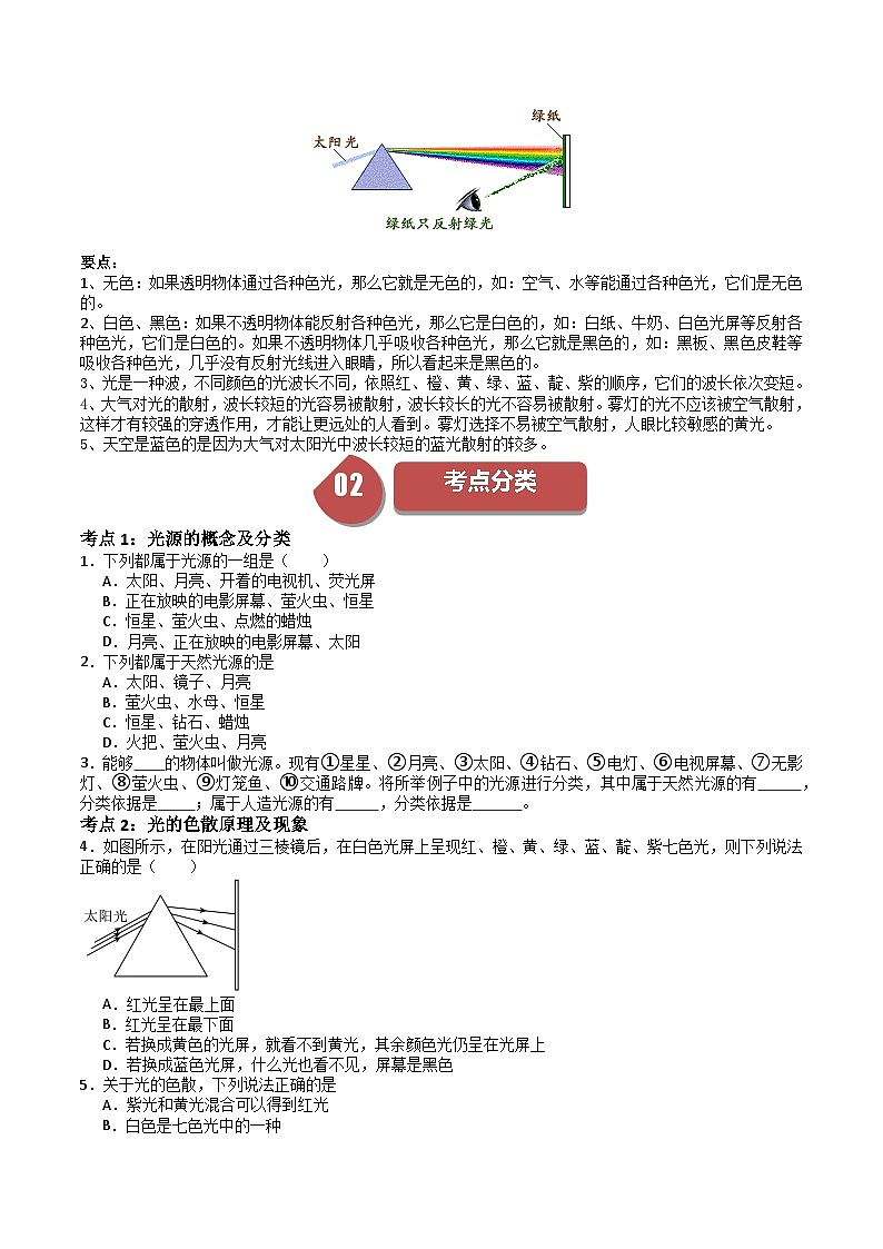 苏科版八年级物理上册同步学与练第10课光的色彩颜色(原卷版+解析)第2页