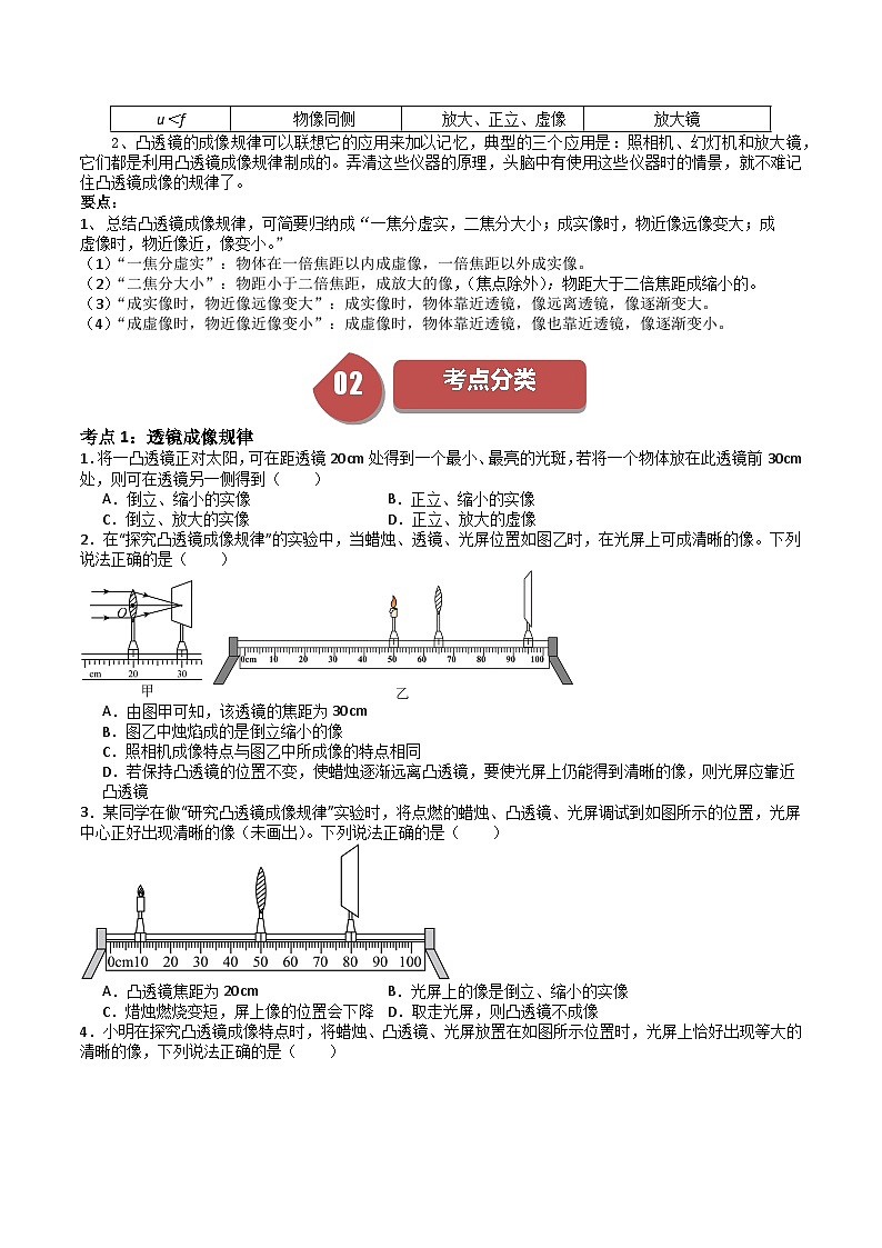 苏科版八年级物理上册同步学与练第17课透镜成像规律(原卷版+解析)第2页